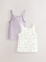Lilac/Ecru Floral Frill Ribbed Vests 2 Pack (3-16yrs) - Image 1 of 6