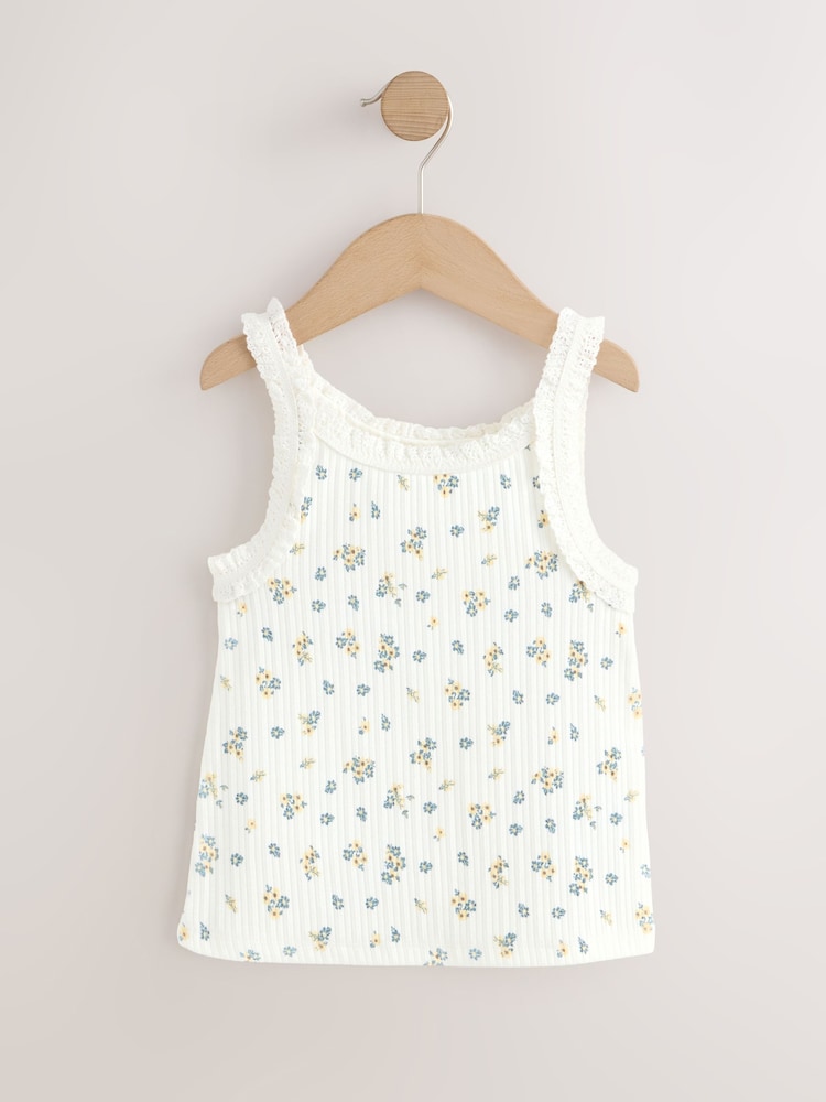 Lilac/Ecru Floral Frill Ribbed Vests 2 Pack (3-16yrs) - Image 2 of 6 Lilac/Ecru Floral Frill Ribbed Vests 2 Pack (3-16yrs) - Image 2 of 6