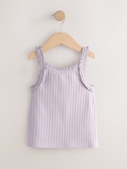 Lilac/Ecru Floral Frill Ribbed Vests 2 Pack (3-16yrs) - Image 4 of 6