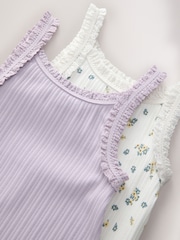 Lilac/Ecru Floral Frill Ribbed Vests 2 Pack (3-16yrs) - Image 6 of 6
