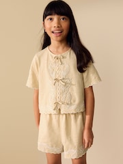 Amarillo - Embroidery Tie Shorts Set (3-16yrs) - Imagen 1 de 10