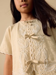 Amarillo - Embroidery Tie Shorts Set (3-16yrs) - Imagen 5 de 10