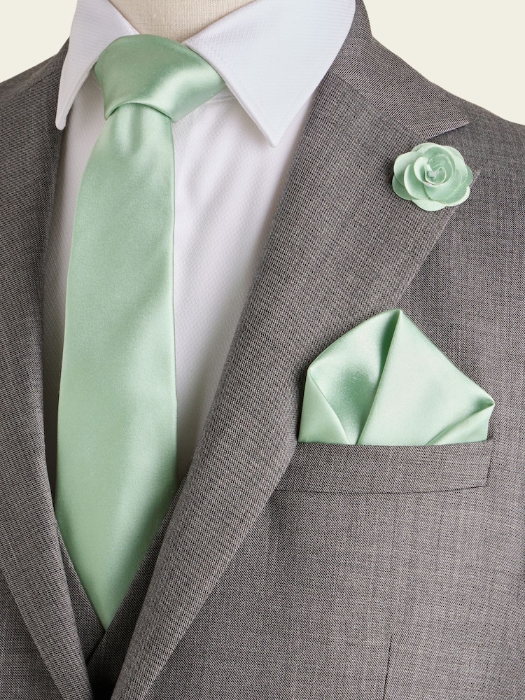 Sage Silk Tie Pocket Square and Pin Set - Image 1 of 4