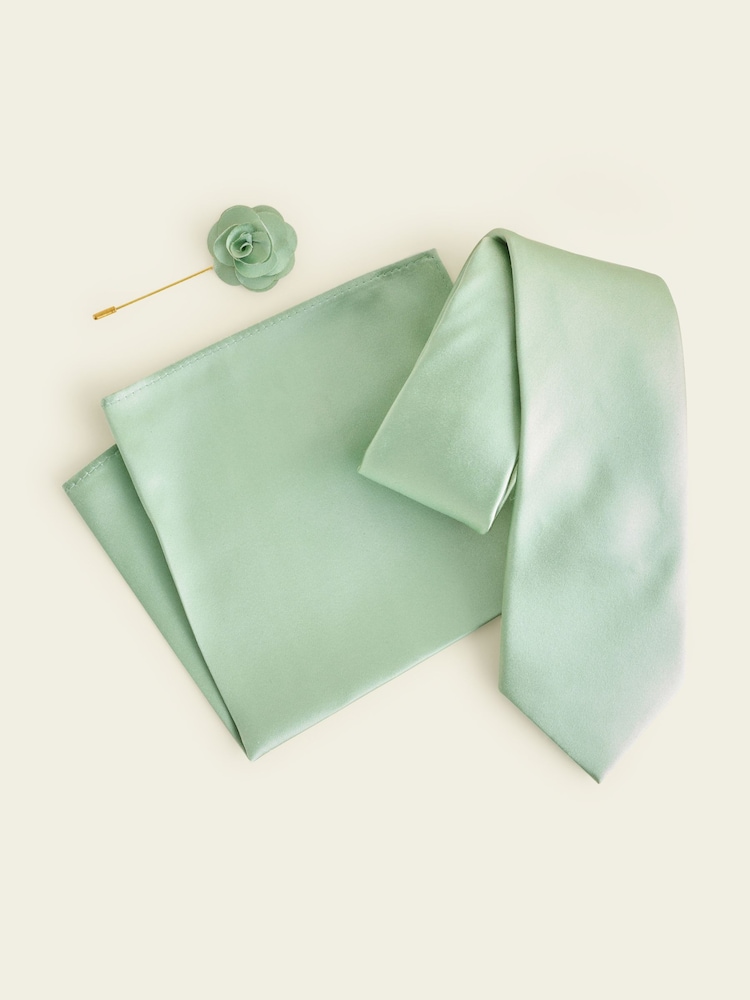 Sage Silk Tie Pocket Square and Pin Set - Image 2 of 4