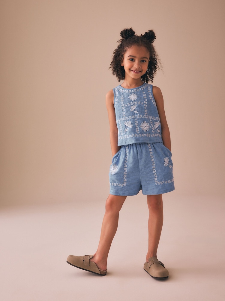 Blue Embroidered Vest and Shorts Set (3-16yrs) - Image 2 of 9