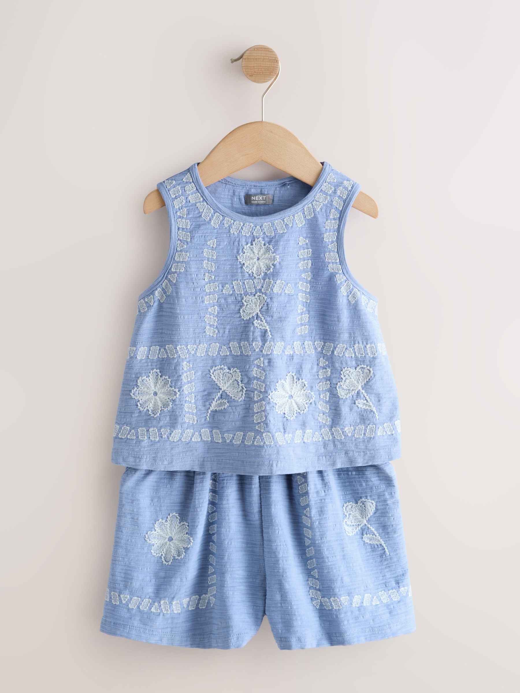 Buy Blue Embroidered Vest and Shorts Set (3-16yrs) from Next USA