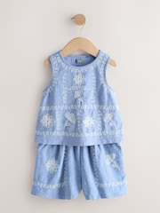 Blue Embroidered Vest and Shorts Set (3-16yrs) - Image 5 of 9