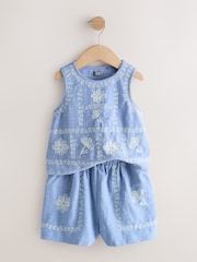 Blue Embroidered Vest and Shorts Set (3-16yrs) - Image 6 of 9