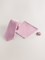 Pink Silk Tie Pocket Square and Pin Set - Image 1 of 4