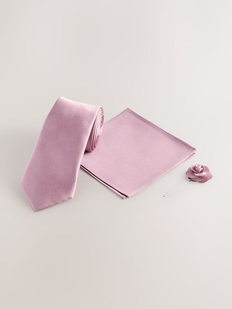 Pink Silk Tie Pocket Square and Pin Set - Image 1 of 4