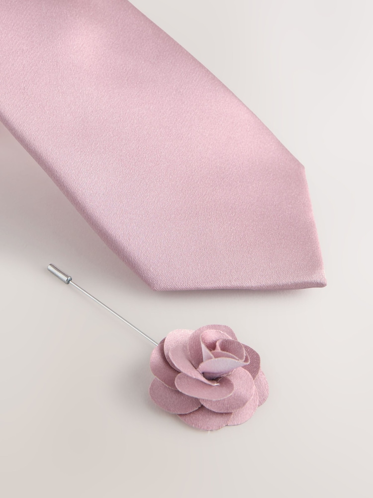 Pink Silk Tie Pocket Square and Pin Set - Image 4 of 4