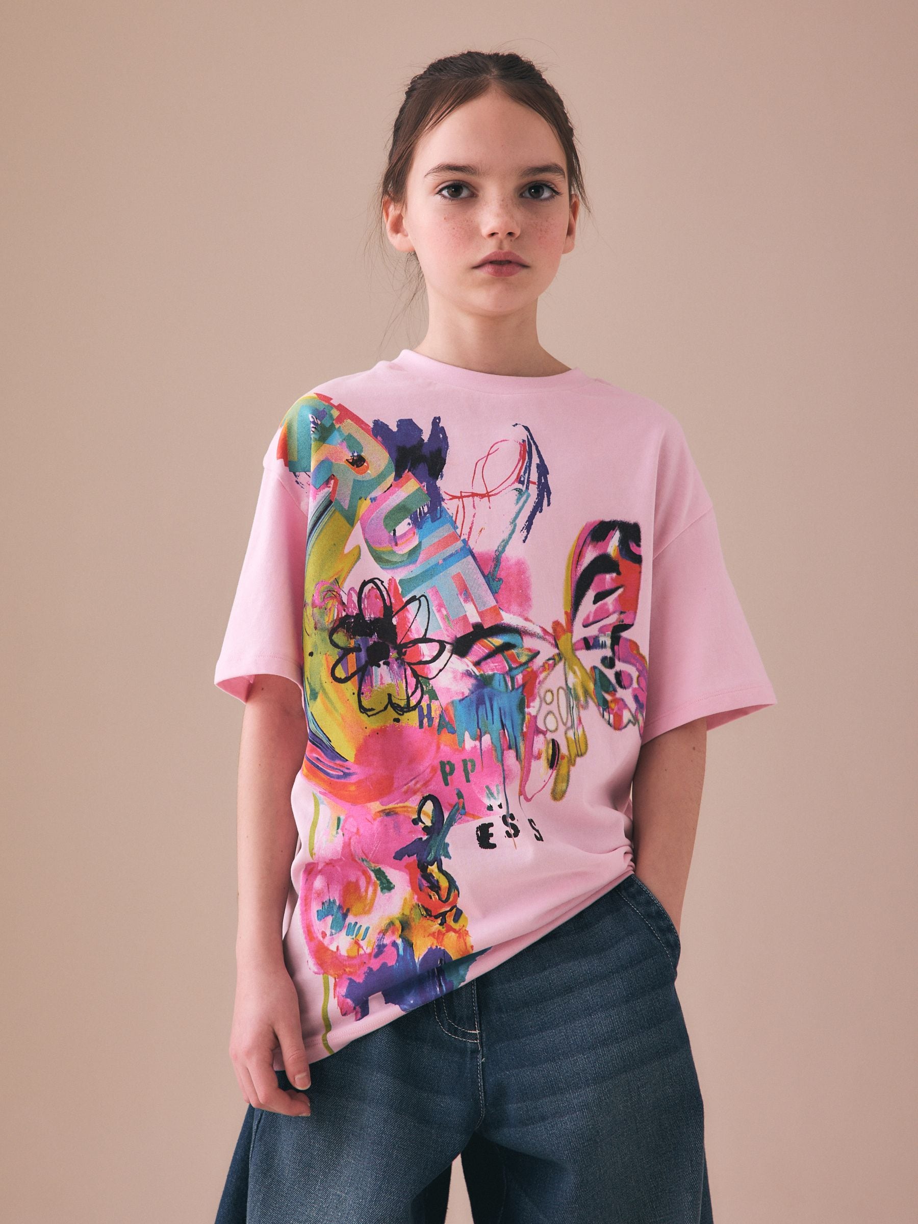 Buy Pink Graffiti Oversized Graphic Print T-Shirt (3-16yrs) from
