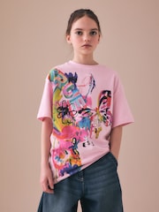 Pink Graffiti Oversized Graphic Print T-Shirt (3-16yrs) - Image 1 of 8