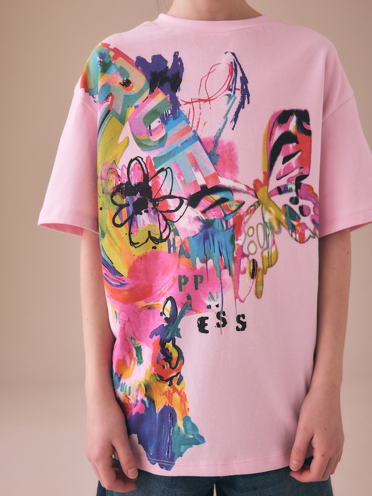 Pink Graffiti Oversized Graphic Print T-Shirt (3-16yrs) - Image 2 of 8