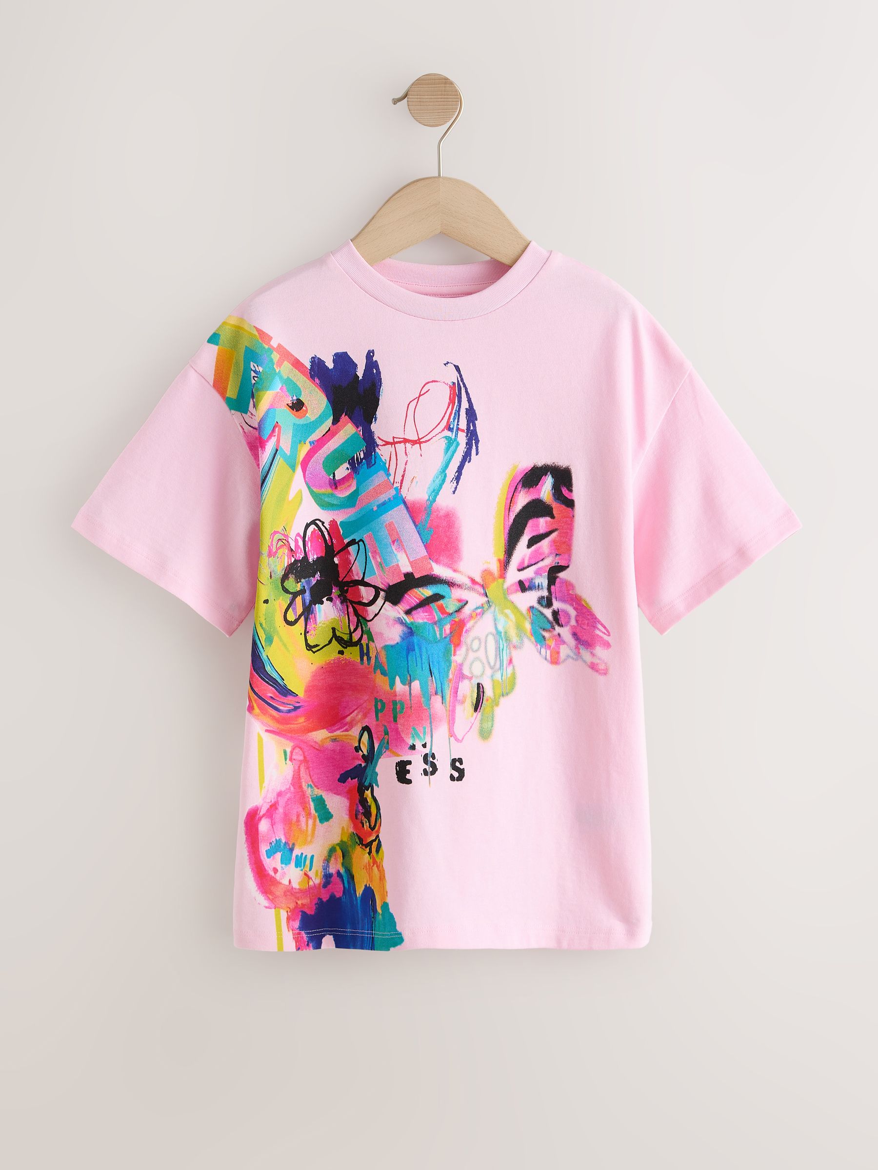Buy Pink Graffiti Oversized Graphic Print T-Shirt (3-16yrs) from