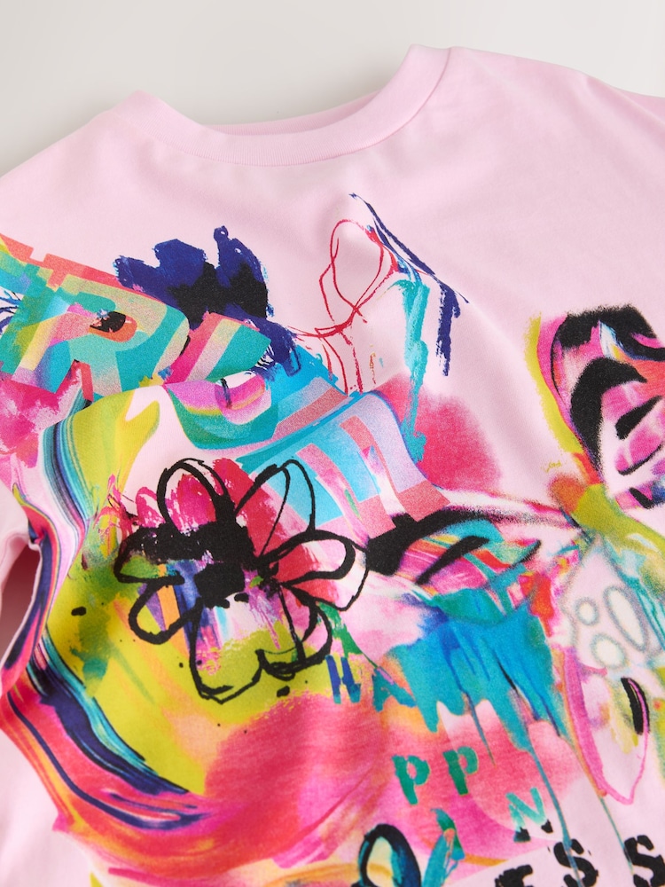 Pink Graffiti Oversized Graphic Print T-Shirt (3-16yrs) - Image 8 of 8