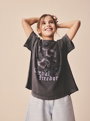 Charcoal Grey Floral Oversized Graphic Print T-Shirt (3-16yrs) - Image 1 of 4