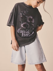 Charcoal Grey Floral Oversized Graphic Print T-Shirt (3-16yrs) - Image 4 of 4