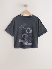 Charcoal Grey Floral Oversized Graphic Print T-Shirt (3-16yrs) - Image 5 of 8