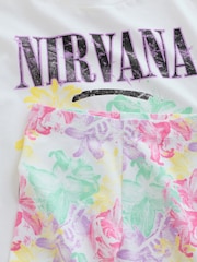 Alb - Nirvana License Oversized T-Shirt and Cycling Shorts Set (3-16yrs) - Imaginea 8 din 9