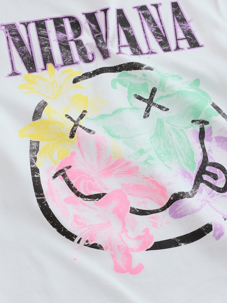 Alb - Nirvana License Oversized T-Shirt and Cycling Shorts Set (3-16yrs) - Imaginea 9 din 9