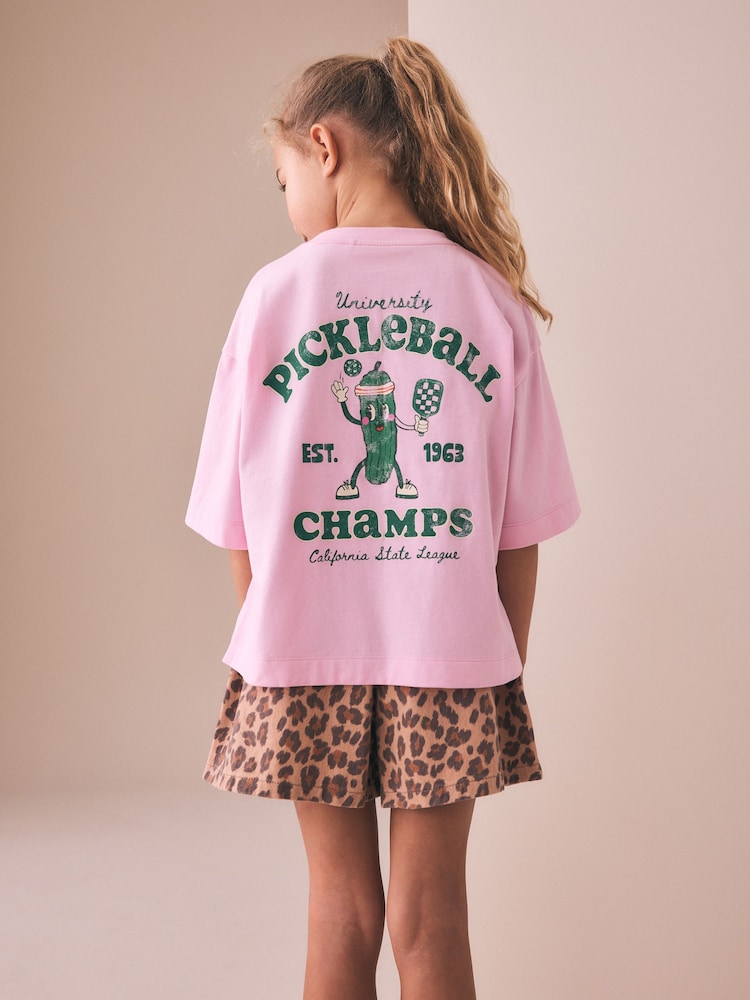 Pink Pickleball Oversized Graphic Print T-Shirt (3-16yrs) - Image 1 of 8