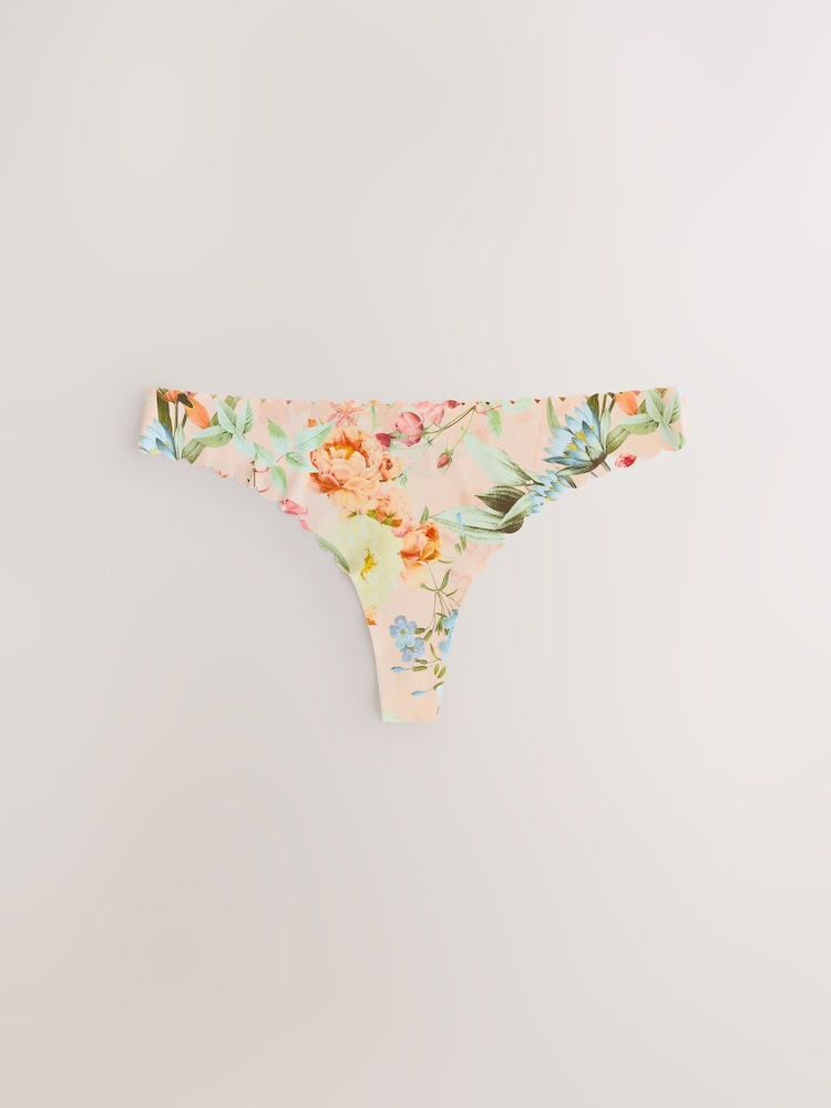 Mint Green/Floral Thong No VPL Scallop Knickers 3 Pack - Image 2 of 6