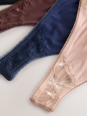 Black/Navy/Praline Nude Thong Modal & Lace Knickers 5 Pack - Image 12 of 13