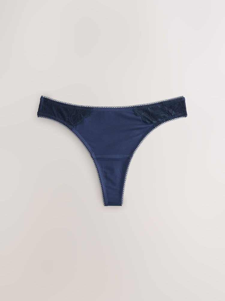 Black/Navy/Praline Nude Thong Modal & Lace Knickers 5 Pack - Image 2 of 8