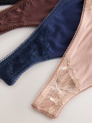 Black/Navy/Praline Nude Thong Modal & Lace Knickers 5 Pack - Image 7 of 8