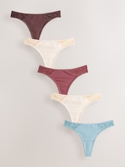 Chocolate Nude/Berry/Blue/Pastel Rose Nude Thong Modal & Lace Knickers 5 Pack - Image 1 of 8