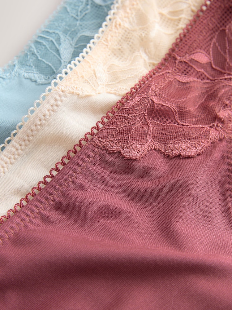 Chocolate Nude/Berry/Blue/Pastel Rose Nude Thong Modal & Lace Knickers 5 Pack - Image 11 of 11