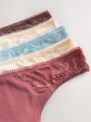 Chocolate Nude/Berry/Blue/Pastel Rose Nude Thong Modal & Lace Knickers 5 Pack - Image 7 of 8