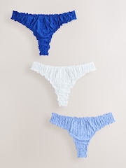 Blue/White Thong Broderie Ruffle Knickers 3 Pack - Image 1 of 7
