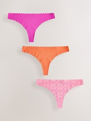 Pink/Orange Thong No VPL Scallop Knickers 3 Pack - Image 1 of 6