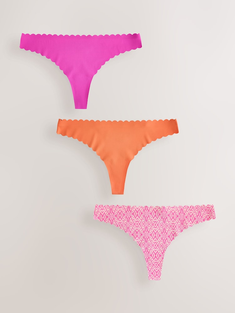 Pink/Orange Thong No VPL Scallop Knickers 3 Pack - Image 1 of 6