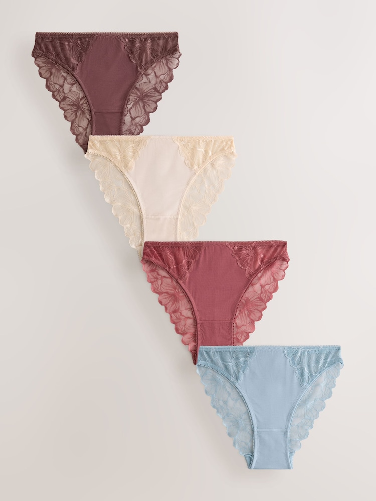 Chocolate Nude/Berry/Blue/Pastel Rose Nude High Leg Modal & Lace Knickers 5 Pack - Image 1 of 7