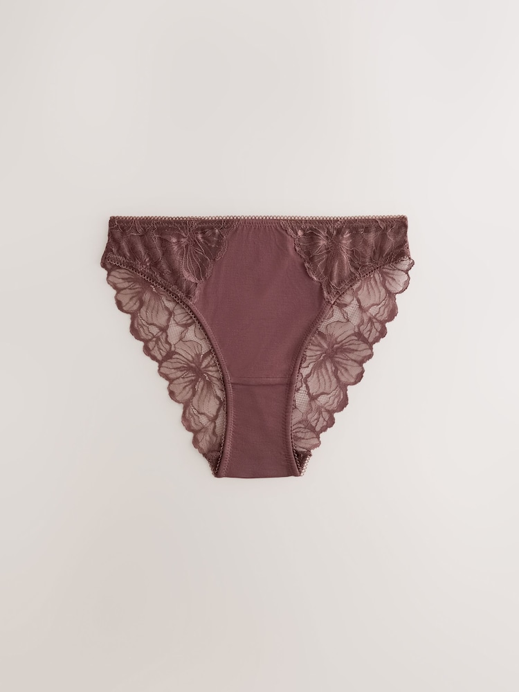 Chocolate Nude/Berry/Blue/Pastel Rose Nude High Leg Modal & Lace Knickers 5 Pack - Image 2 of 7