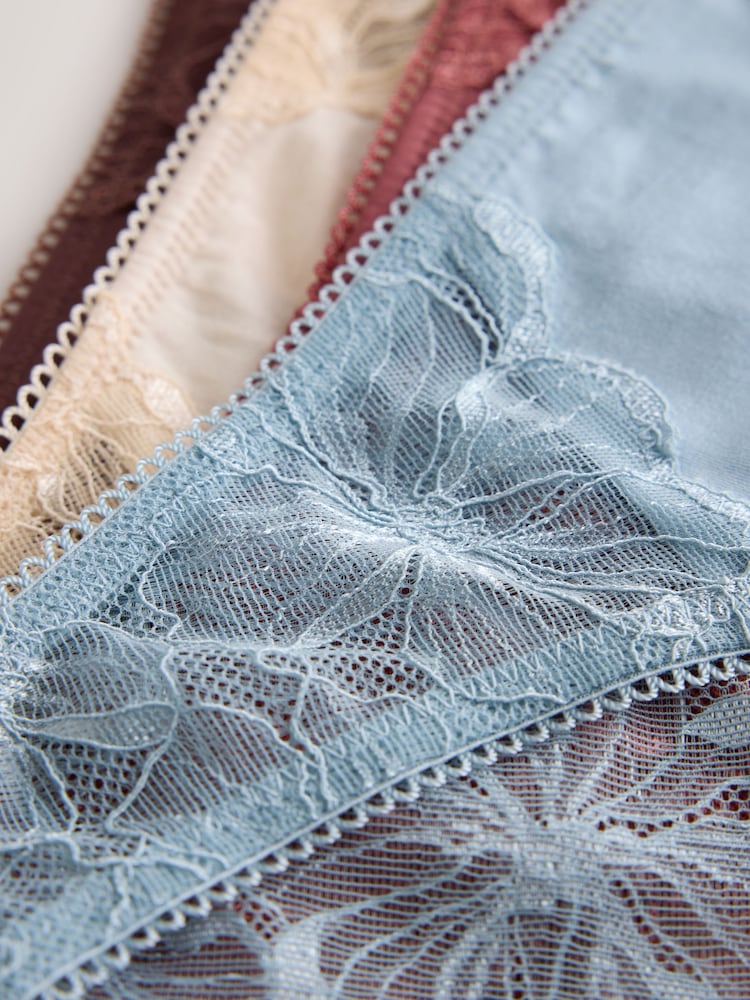 Chocolate Nude/Berry/Blue/Pastel Rose Nude High Leg Modal & Lace Knickers 5 Pack - Image 7 of 7