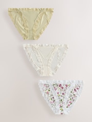 Cream/Green/Tulip Tanga Microfibre And Lace Knickers 3 Pack - Image 1 of 6