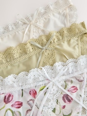 Cream/Green/Tulip Tanga Microfibre And Lace Knickers 3 Pack - Image 5 of 6