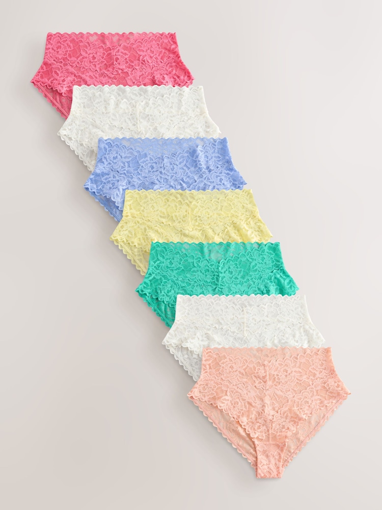 Pastels High Leg All Over Lace Knickers 7 Pack - Image 1 of 10