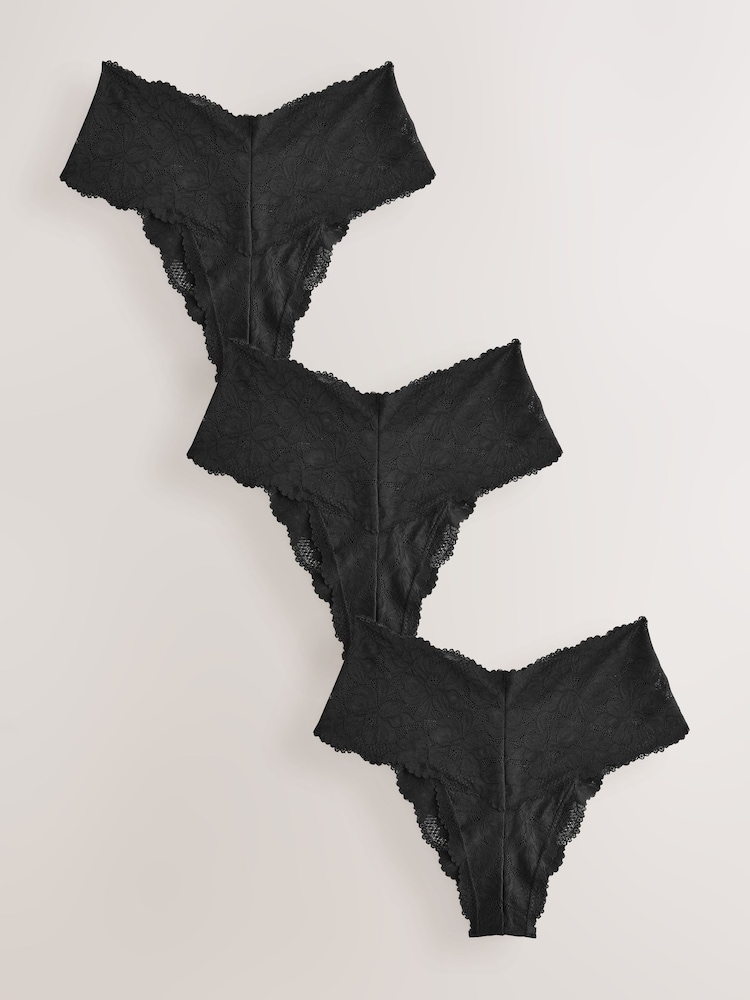 Black High Waist High Leg All Over Lace Knickers 3 Pack - Image 1 of 10 Black High Waist High Leg All Over Lace Knickers 3 Pack - Image 1 of 10
