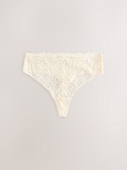 Coral Pink/Green/Cream High Waisted Thong Lace Front No VPL Knickers 3 Pack - Image 2 of 6