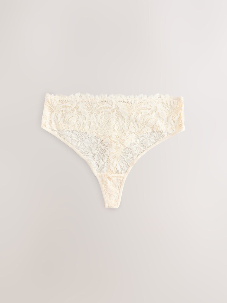 Coral Pink/Green/Cream High Waisted Thong Lace Front No VPL Knickers 3 Pack - Image 2 of 6