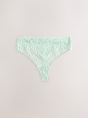 Coral Pink/Green/Cream High Waisted Thong Lace Front No VPL Knickers 3 Pack - Image 3 of 6