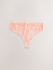 Coral Pink/Green/Cream High Waisted Thong Lace Front No VPL Knickers 3 Pack - Image 4 of 6