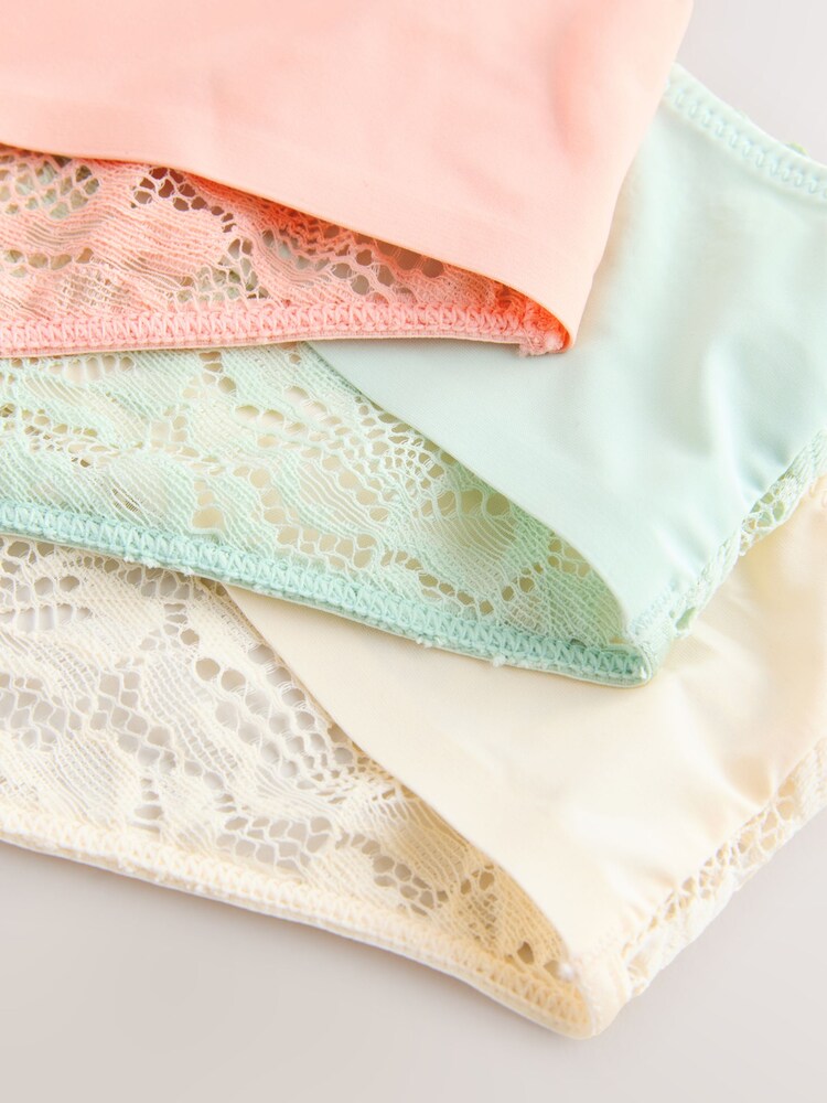 Coral Pink/Green/Cream - Lace Front No VPL Knickers 3 Pack - 圖片 9，共 9
