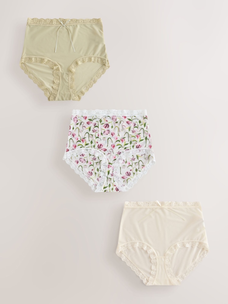 Cream/Green/Tulip - Microfibre And Lace Knickers 3 Pack - Imaginea 1 din 6 Cream/Green/Tulip - Microfibre And Lace Knickers 3 Pack - Imaginea 1 din 6