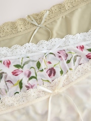 Cream/Green/Tulip - Microfibre And Lace Knickers 3 Pack - Imaginea 5 din 6